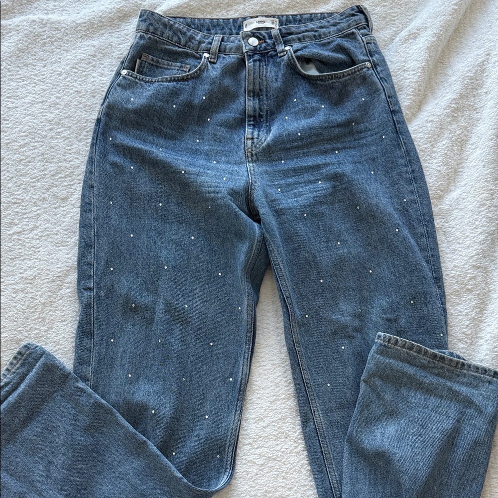 Mango Denim Straight Leg Jeans with Embellishments